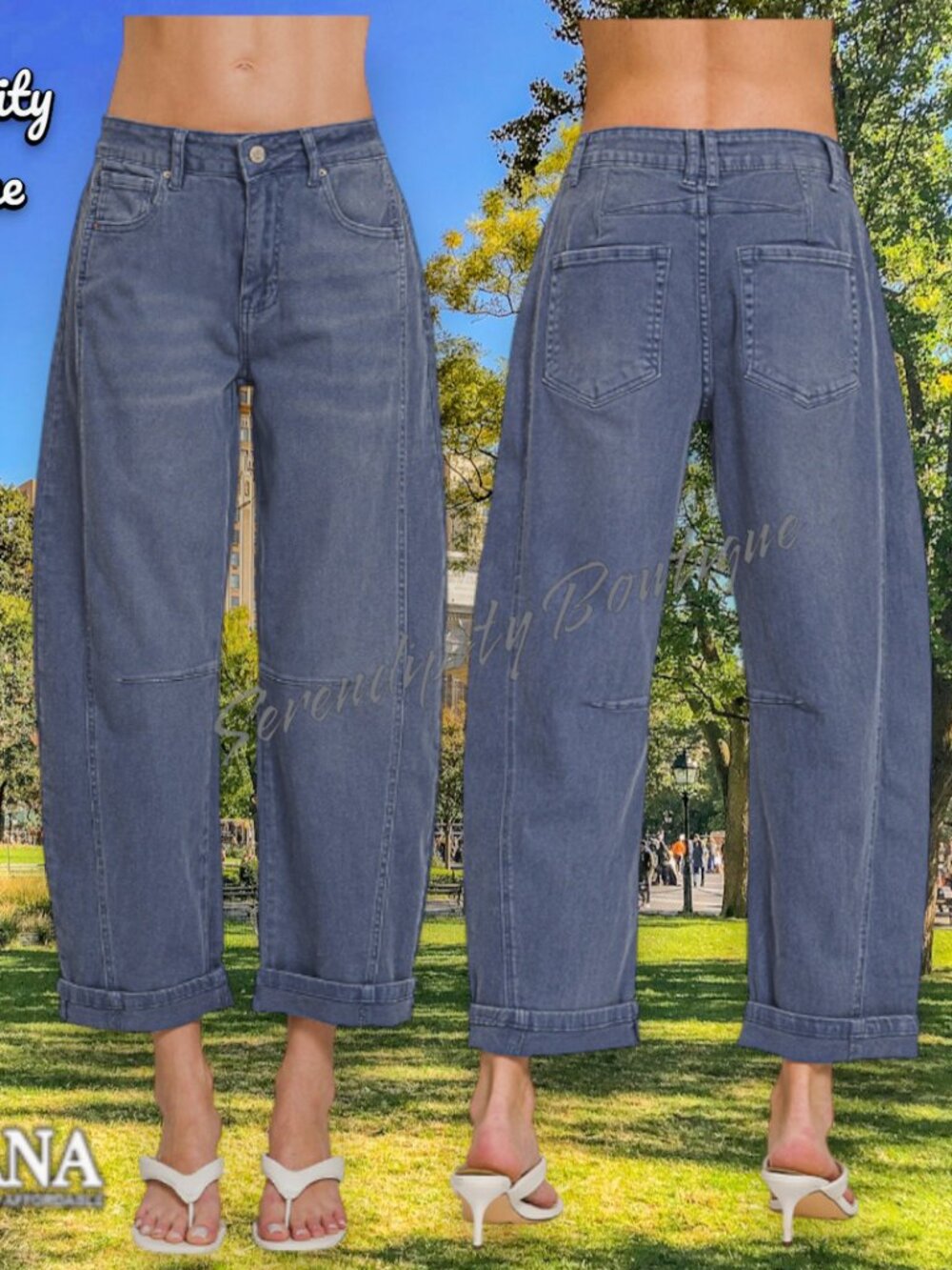 Zenana Denim Stretchy Barrel Wide Leg Cropped Jeans in Blackberry